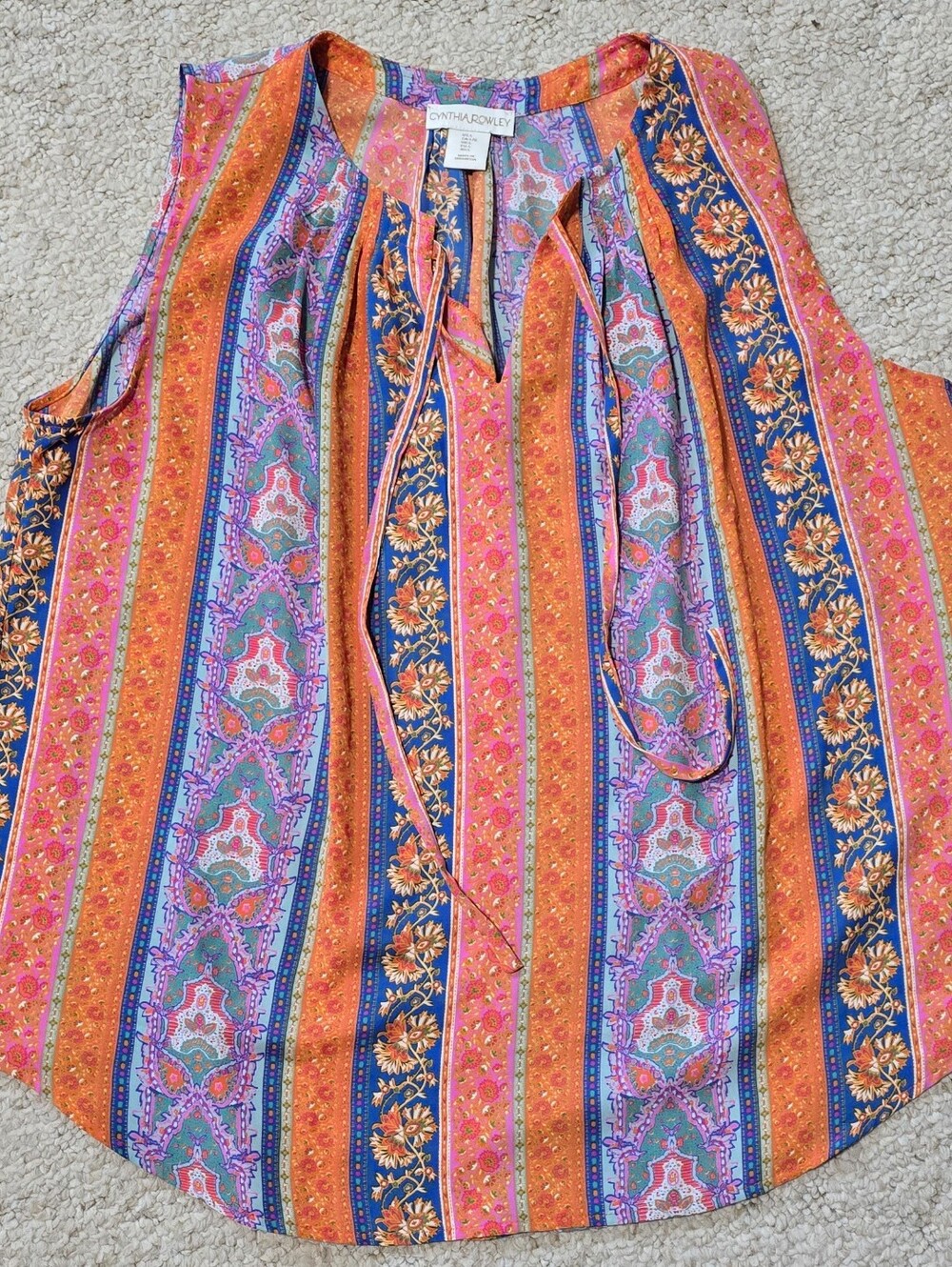 Cynthia Rowley Boho Floral Women Large Multi Color Sleeveless V-Neck Blouse‎
